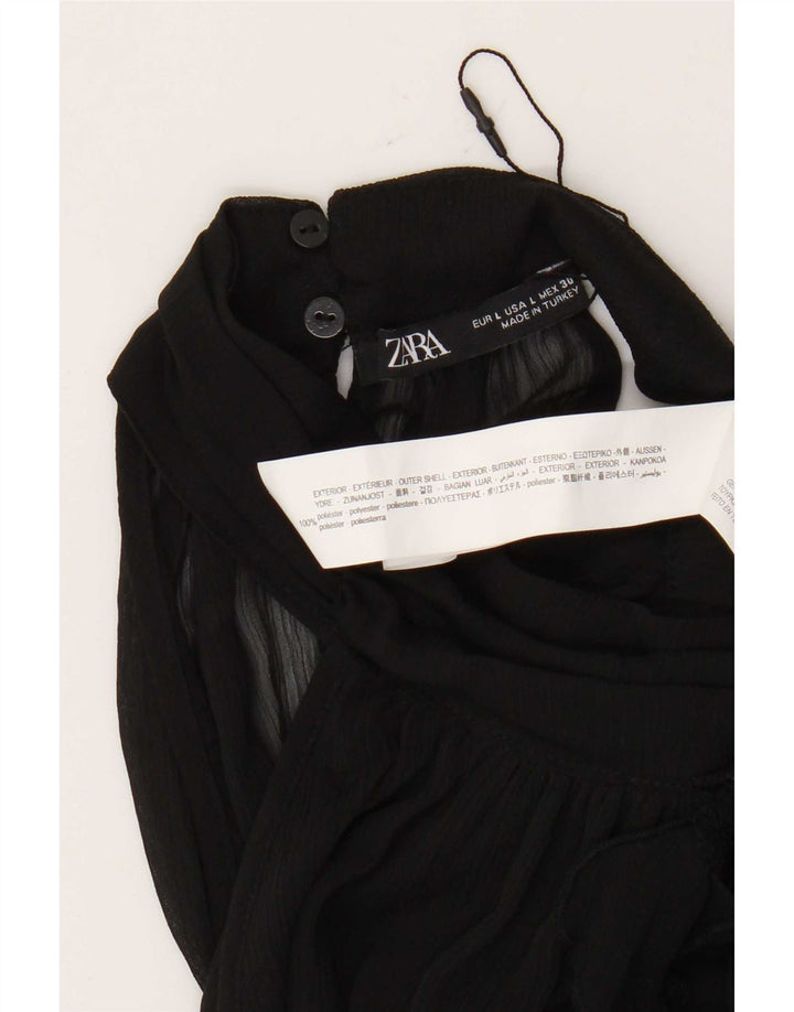 Zara Top Halter Con Volantes En La Parte Delantera Para Mujer UK 46 Grande Poliéster Negro