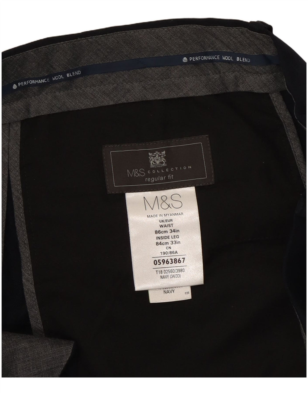Marks & Spencer Pantalones de traje de corte regular con pinzas para hombre W34 L33 Azul marino