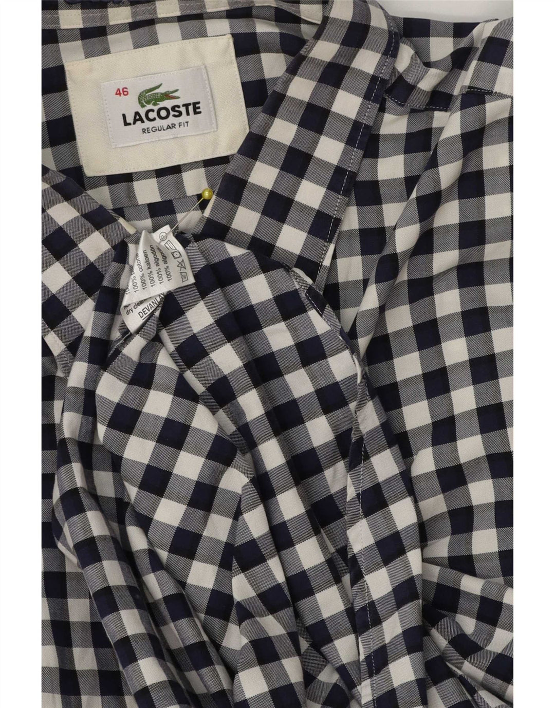 Camisa Lacoste Hombre Regular Fit Talla 46 2XL Algodón Vichy Azul Marino