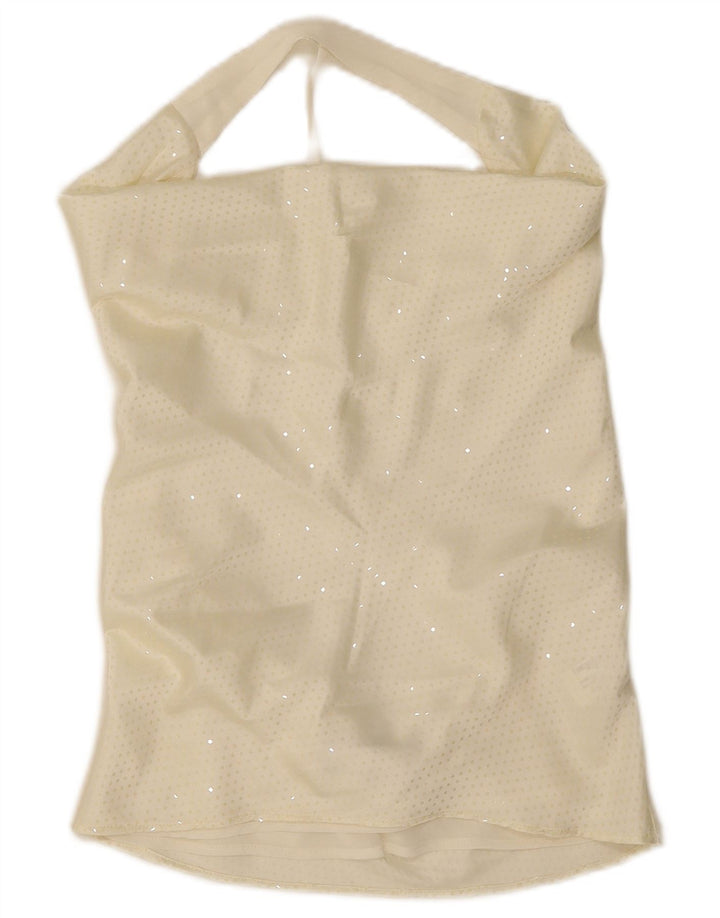 Zara Top corto con hombros descubiertos para mujer UK 10 Pequeño poliéster moteado en blanco roto