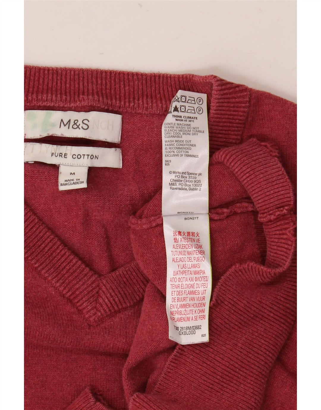 Marks & Spencer Jersey con cuello en V para hombre de algodón burdeos medio