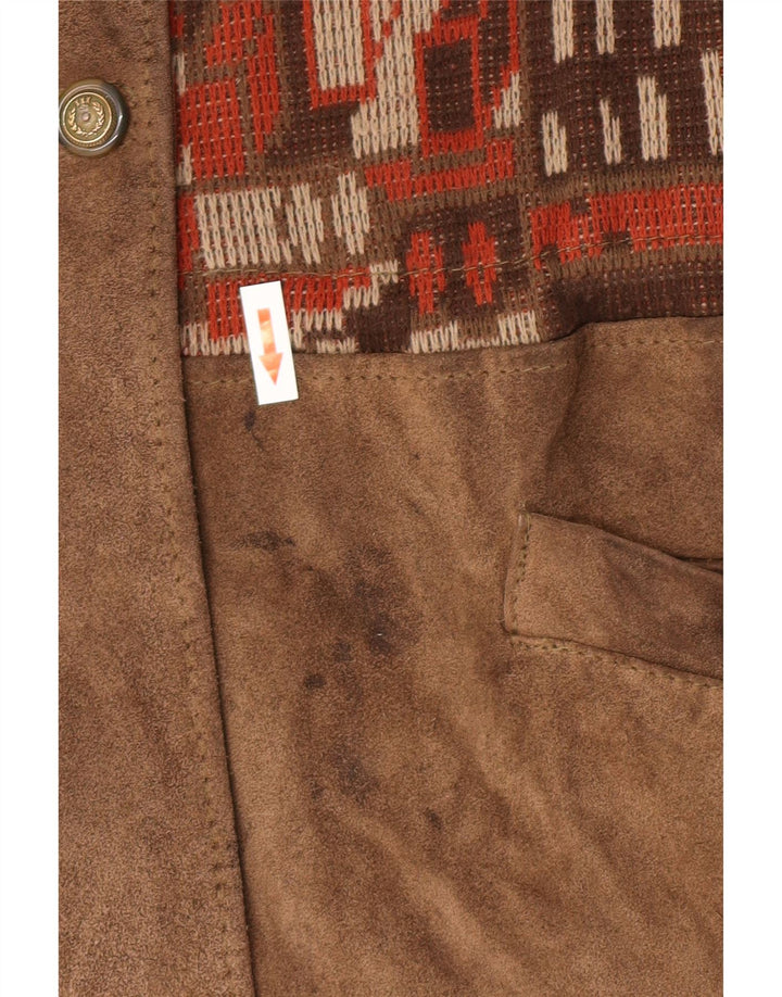 Vintage mujer ante oversize cortavientos abrigo IT 46 grande beige geométrico
