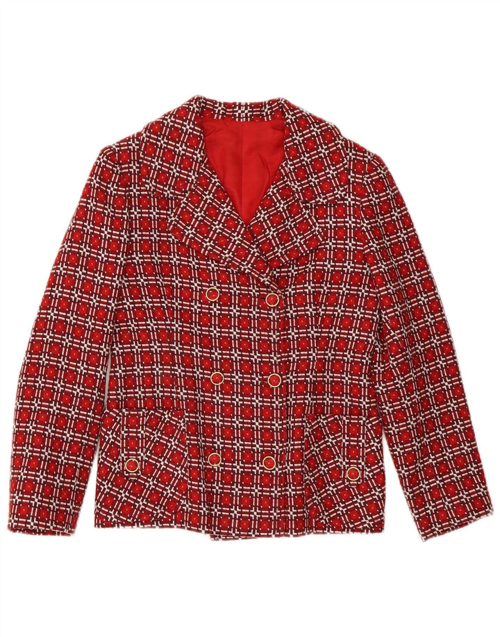 VINTAGE Chaqueta Blazer de doble pecho para mujer Reino Unido 6 XS Rojo Check