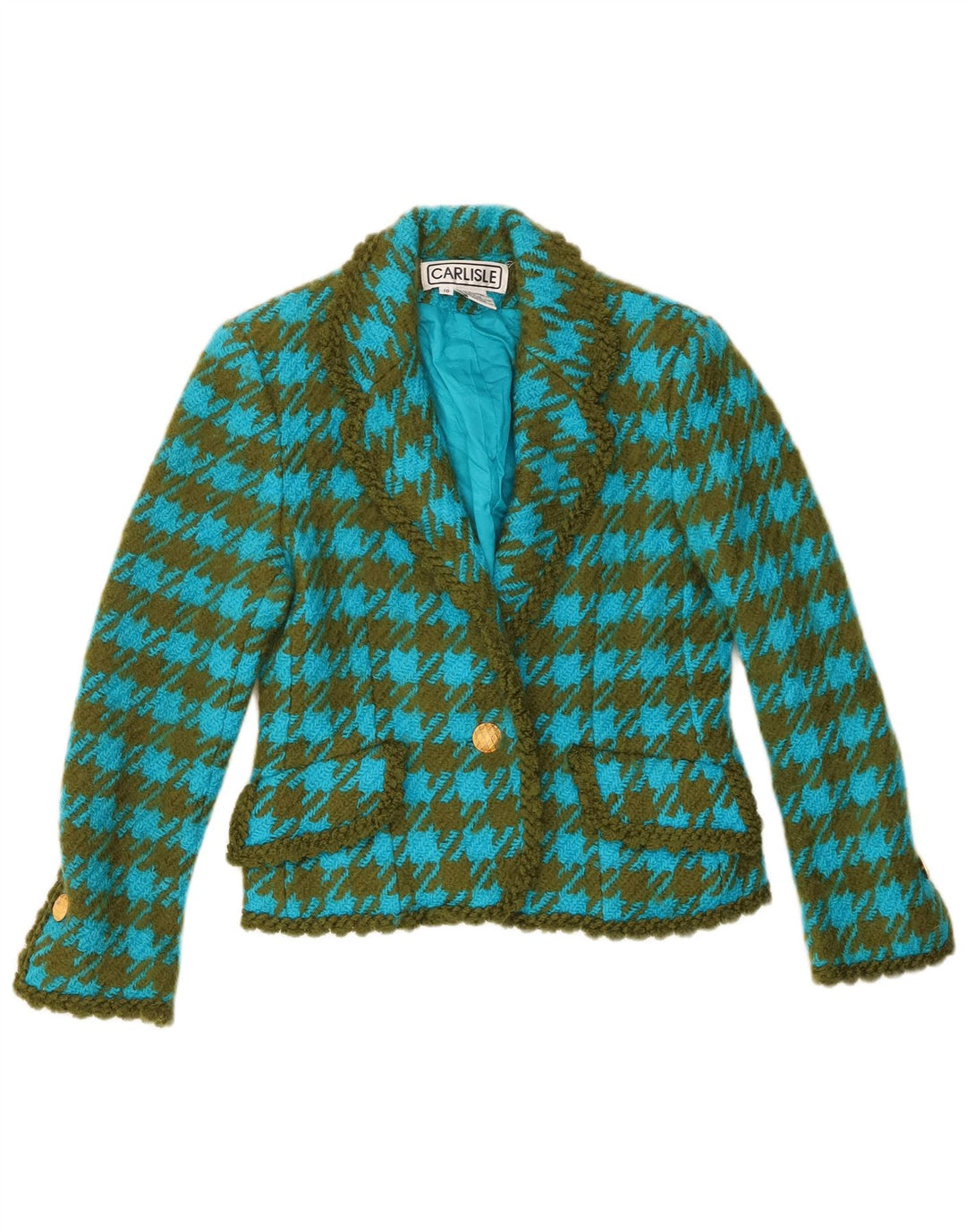 Carlisle Chaqueta tipo blazer de 1 botón para mujer UK 10 Small Blue Houndstooth Wool