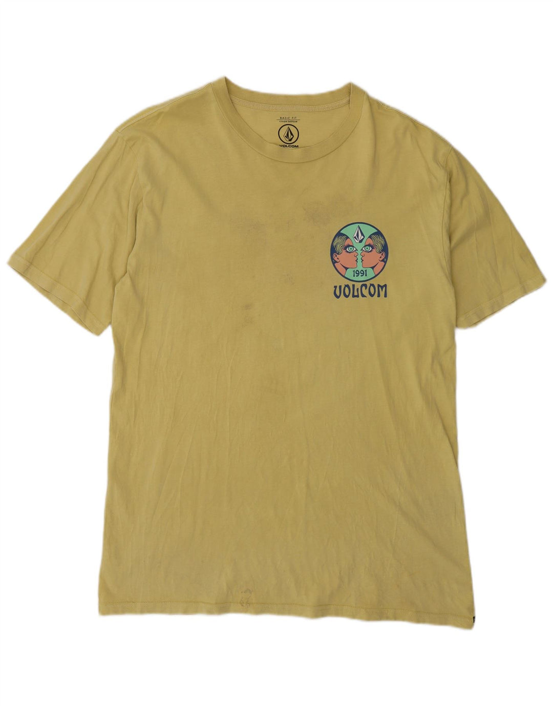 Camiseta Volcom Graphic para hombre, parte superior de algodón amarillo medio