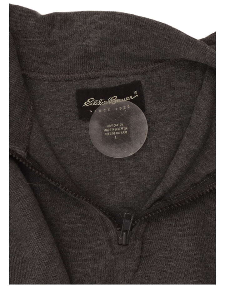 EDDIE BAUER Sudadera con cuello y cremallera para hombre, jersey grande de algodón gris con bloques de color