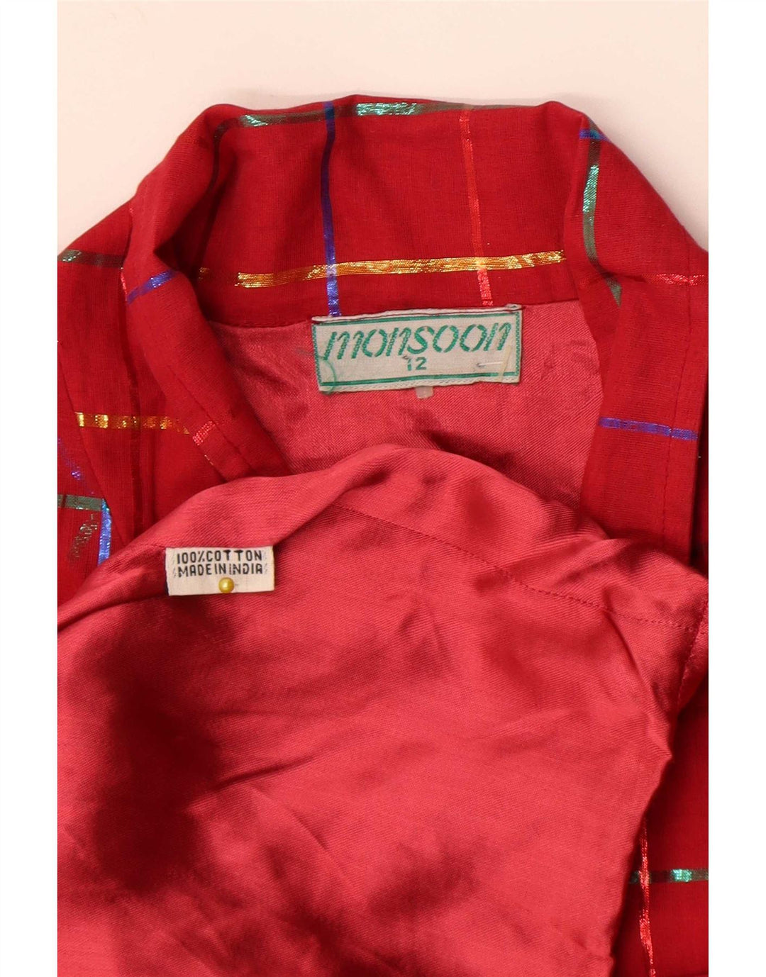 Monsoon Chaqueta tipo blazer de 1 botón para mujer UK 40 Mediana de algodón a cuadros rojos