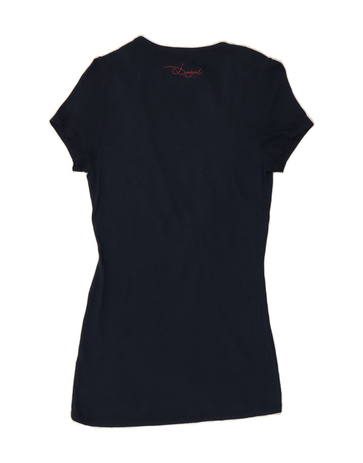 DESIGUAL Womens Tunic Top UK 8 Medium Navy Blue Patchwork Vintage Desigual and Second-Hand Desigual from Messina Hembry 
