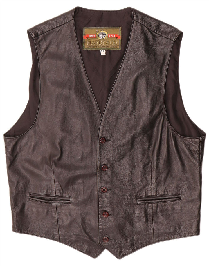 Chaleco de cuero vintage para hombre IT 52 cuero negro grande