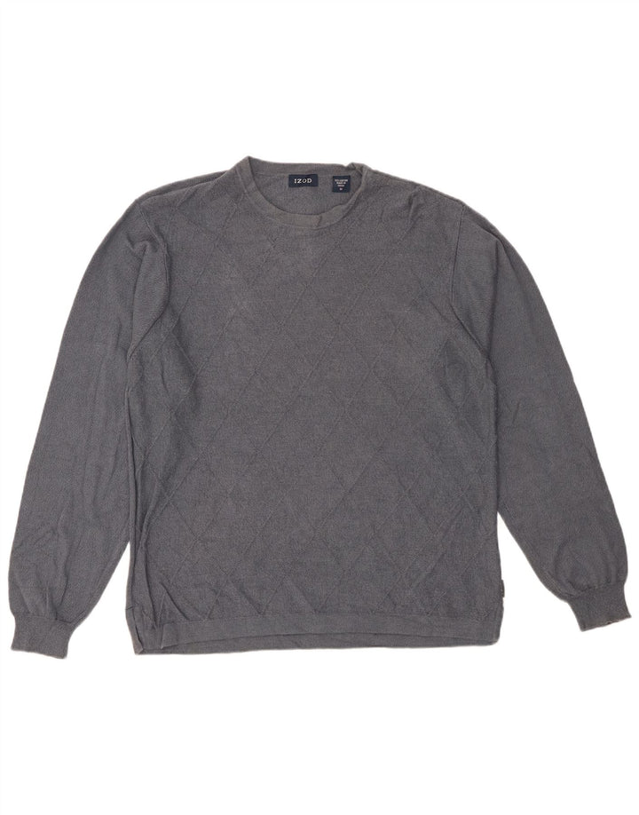IZOD Jersey de cuello redondo para hombre, color gris medio, algodón Argyle/Diamond