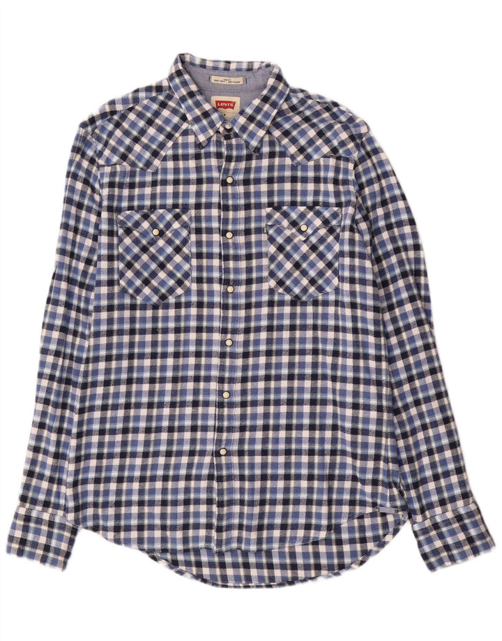 Camisa de franela de corte slim de algodón a cuadros azul medio Levi's Hombre