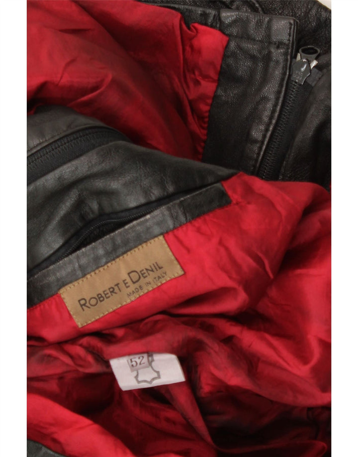 VINTAGE Womens Slim Leather Jacket IT 52 2XL Black Leather Vintage Vintage and Second-Hand Vintage from Messina Hembry 