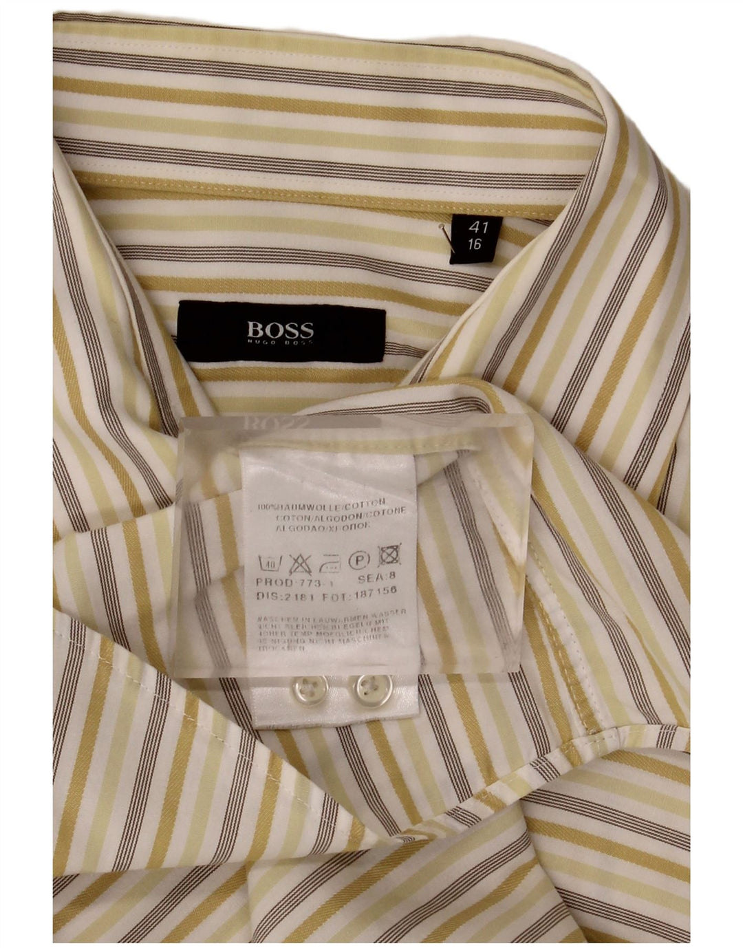 Camisa Hugo Boss Hombre Talla 41 16 Algodón Rayado Beige Grande