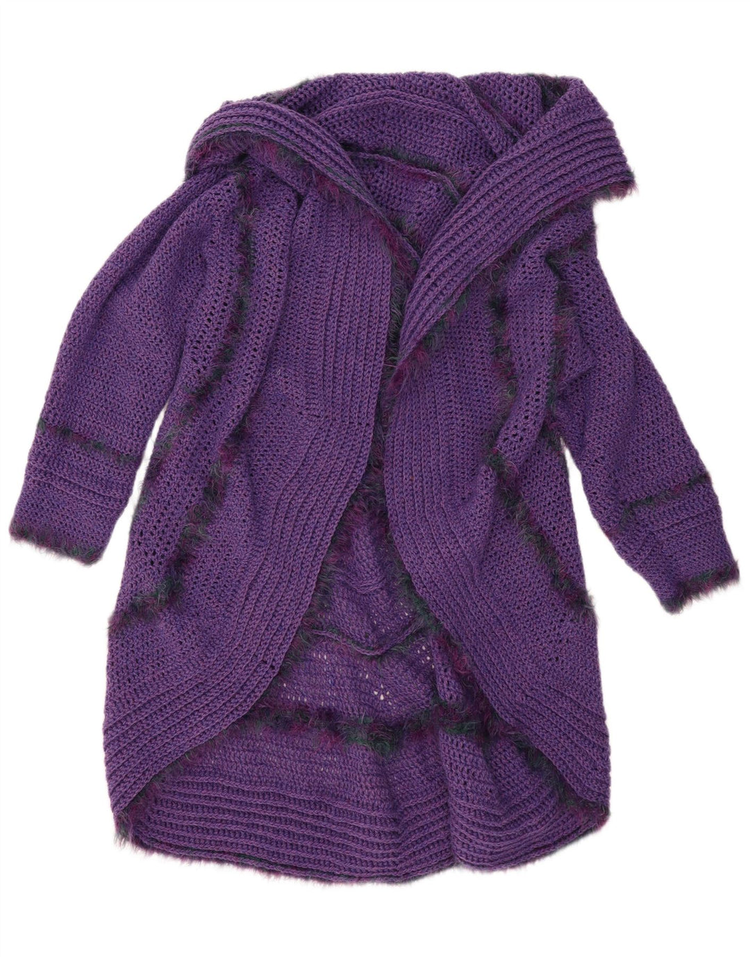 Vintage mujeres longline abierto cardigan suéter un tamaño púrpura