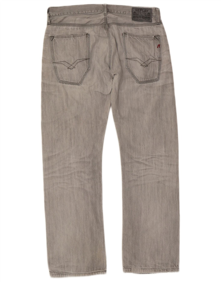 Replay Vaqueros rectos desgastados para hombre W33 L32 Algodón gris