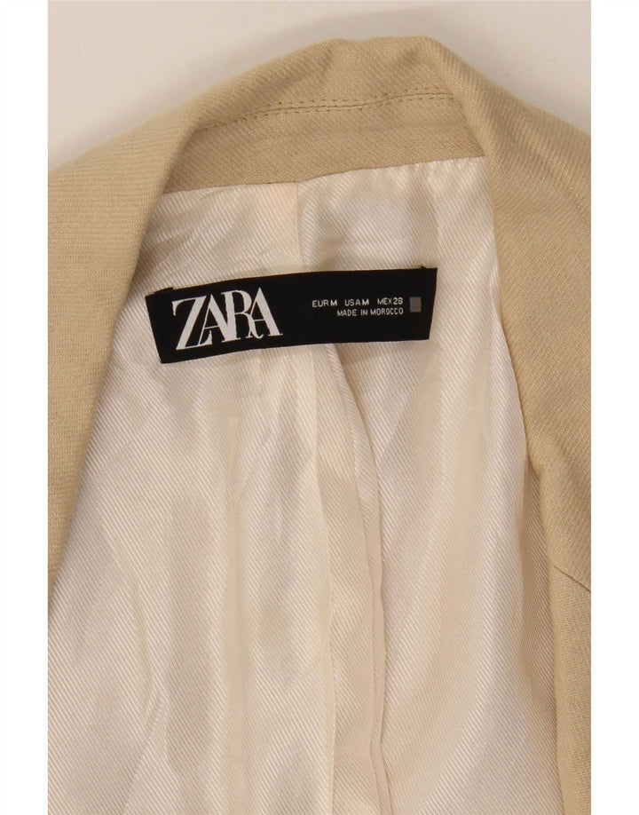 Zara Mujer Chaqueta Americana Abierta Manga 3/4 UK 42 Medium Beige