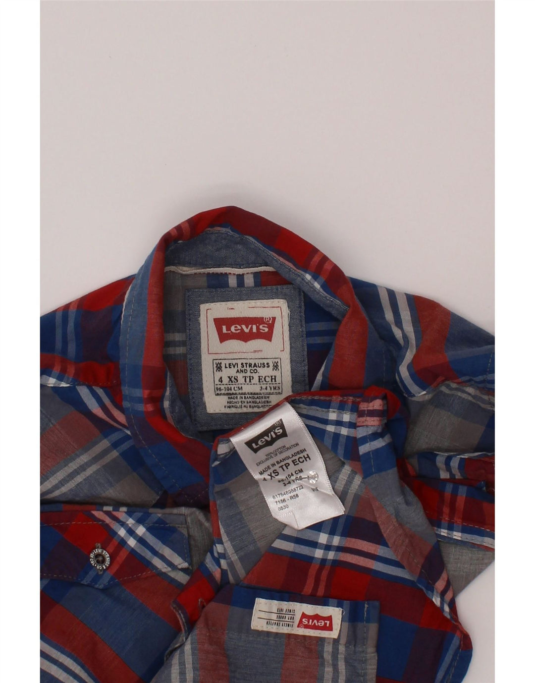Levi's Camisa Niño 3-4 Años XS Algodón Cuadros Multicolor