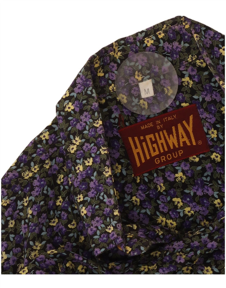 Vintage hombres camisa de manga corta medio púrpura floral