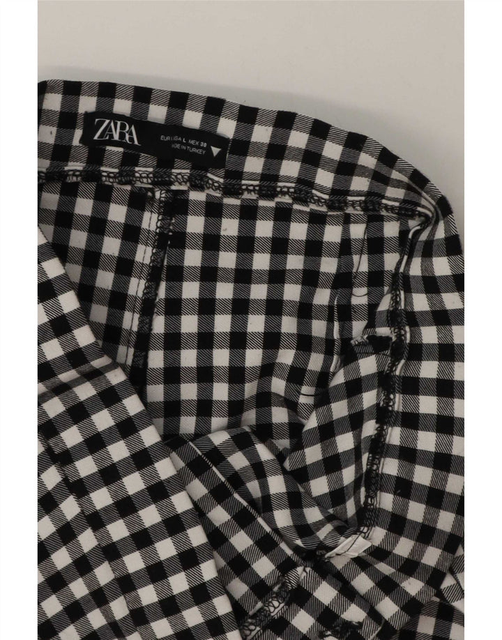 Zara Mujer Pantalón Casual Bootcut Grande W30 L27 Cuadros Negros