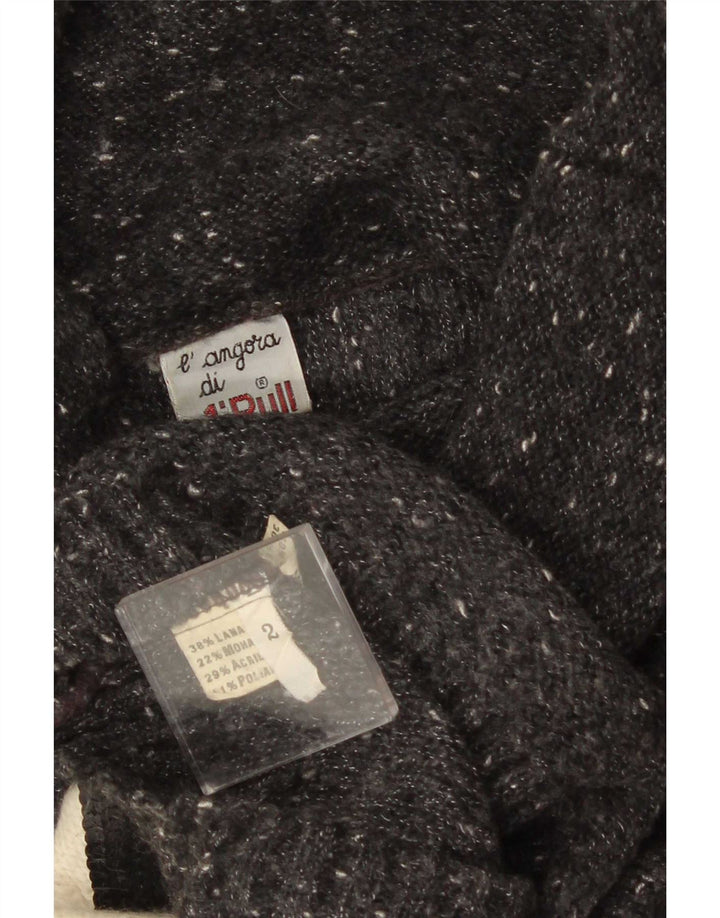 Vintage mujer rollo cuello jersey suéter Reino Unido 14 medio negro colorblock lana