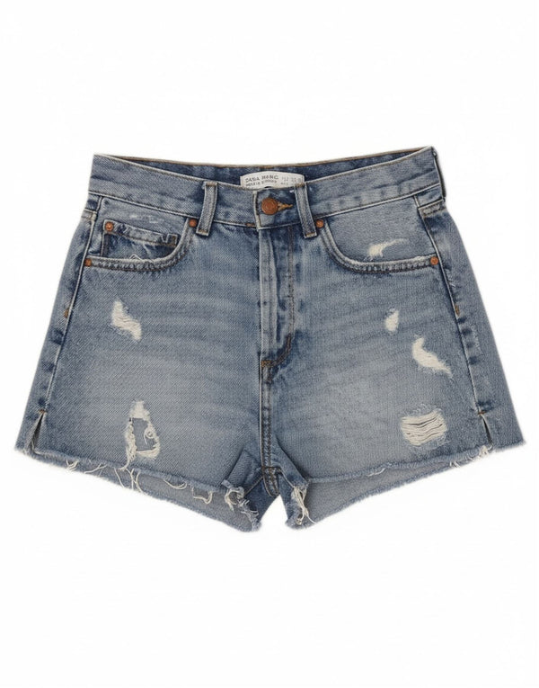 Zara Pantalones cortos de mezclilla desgastados para mujer EU 34 2XS W24 Azul
