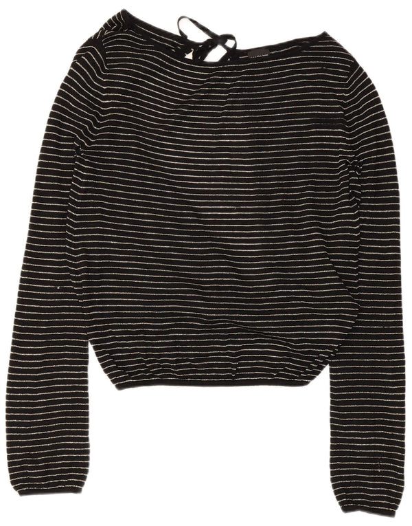 Calvin Klein Blusa corta para mujer UK 40 Grande Viscosa a rayas negras