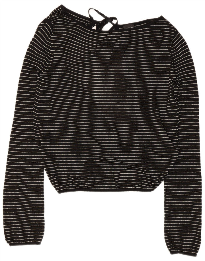 Calvin Klein Blusa corta para mujer UK 40 Grande Viscosa a rayas negras