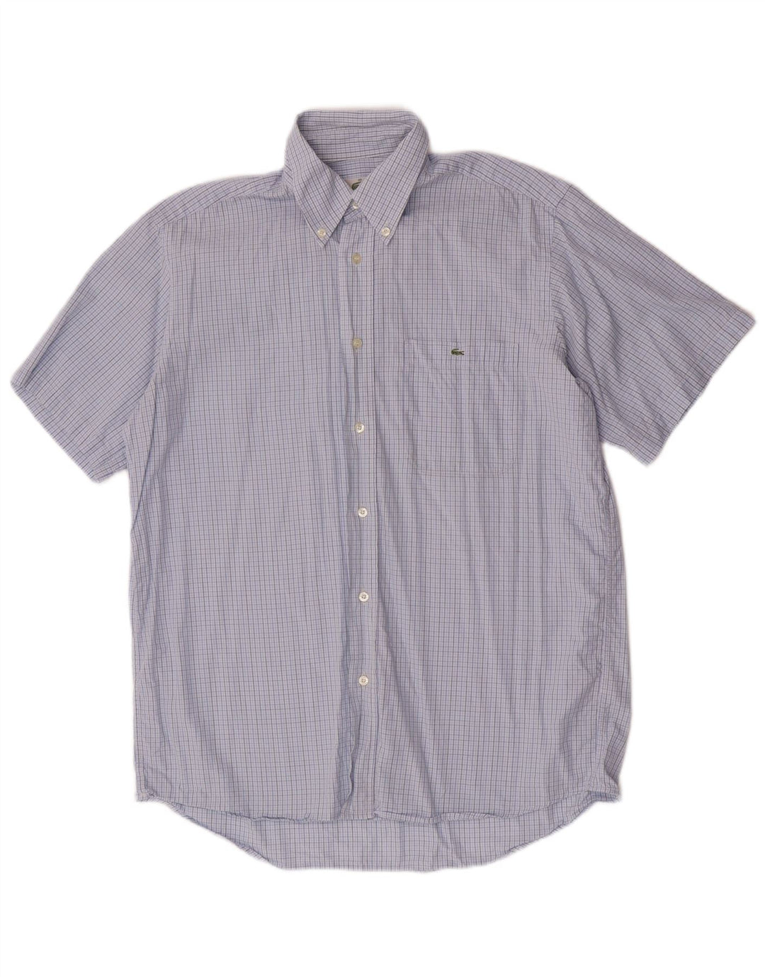Camisa Lacoste Hombre Manga Corta Talla 39 Algodón Vichy Azul Medio