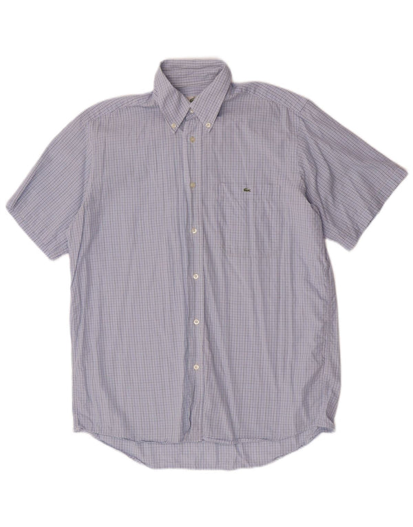 Camisa Lacoste Hombre Manga Corta Talla 39 Algodón Vichy Azul Medio