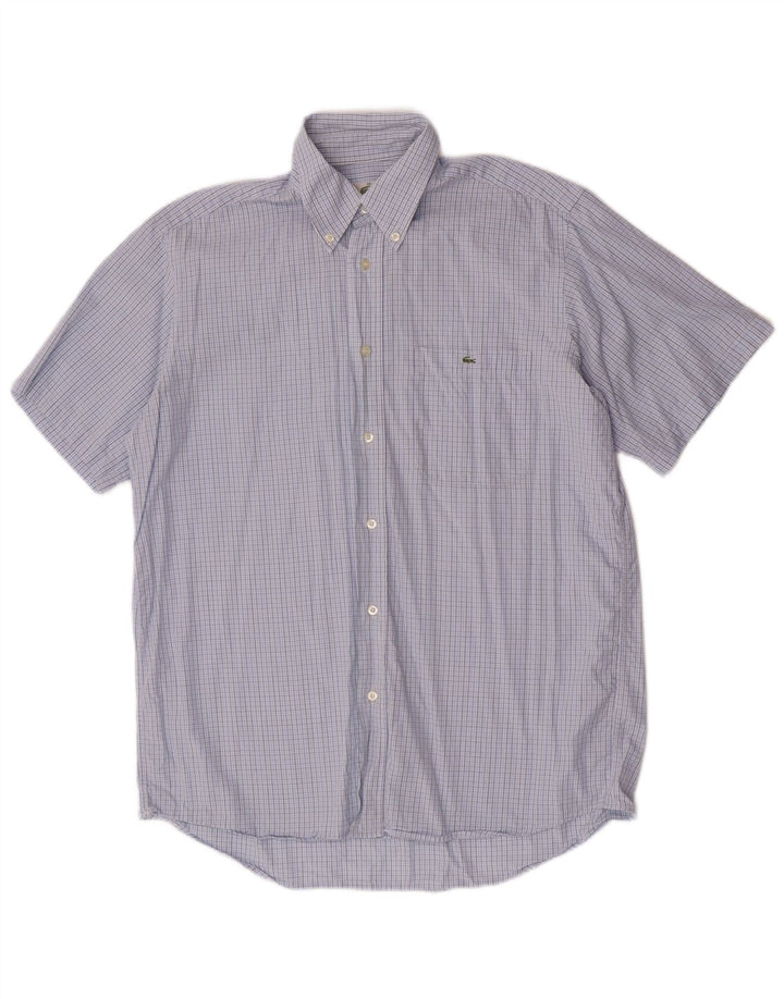 Camisa Lacoste Hombre Manga Corta Talla 39 Algodón Vichy Azul Medio