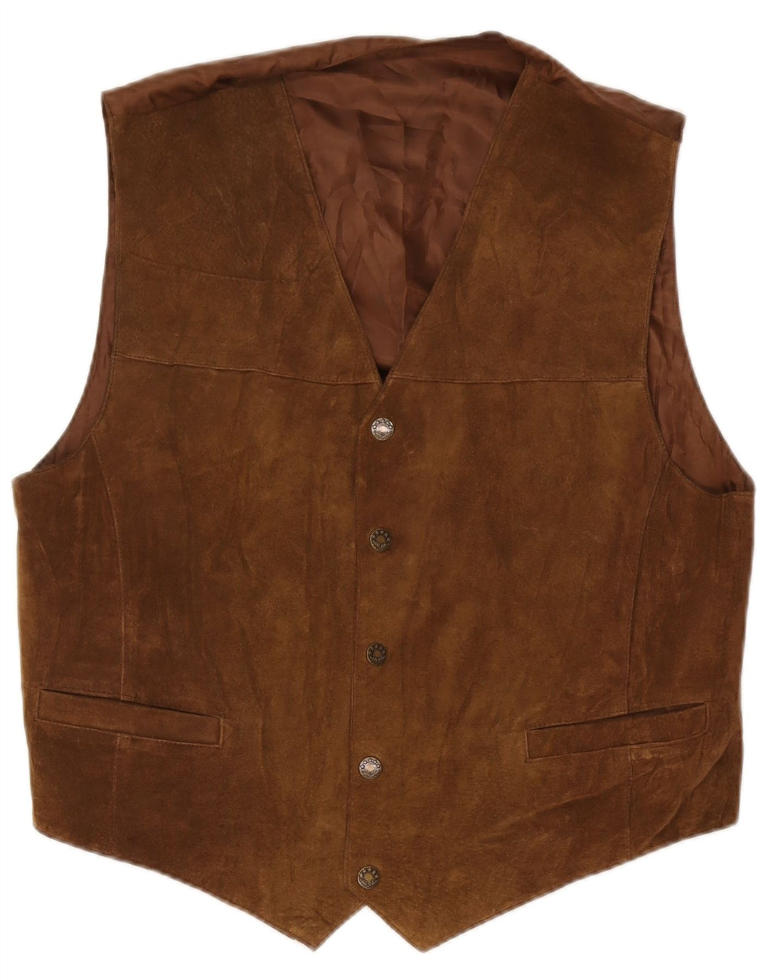 Vintage hombres ante chaleco IT 52 cuero marrón grande