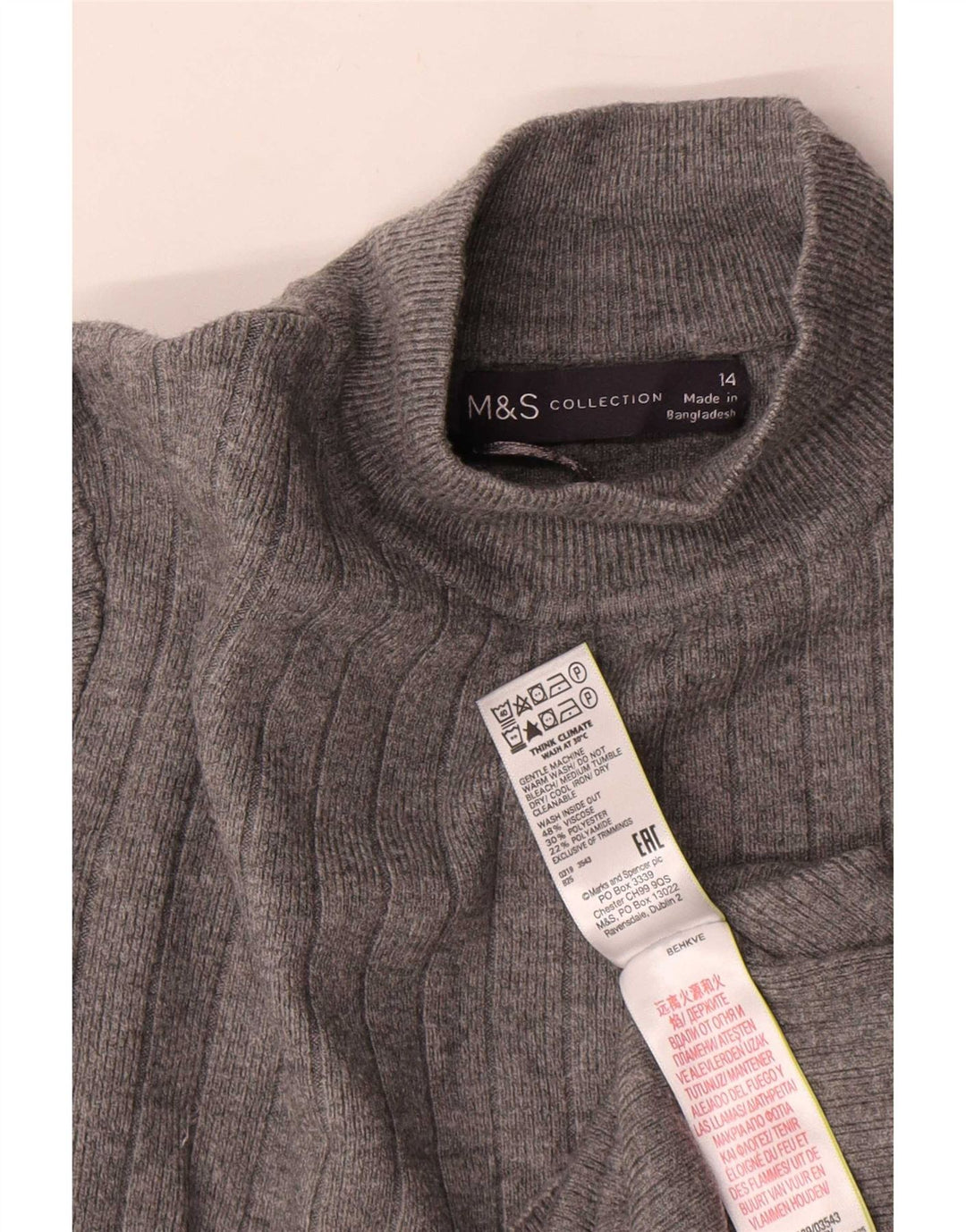 Marks & Spencer Jersey con Cuello Alto para Mujer UK 44 Viscosa Gris Grande