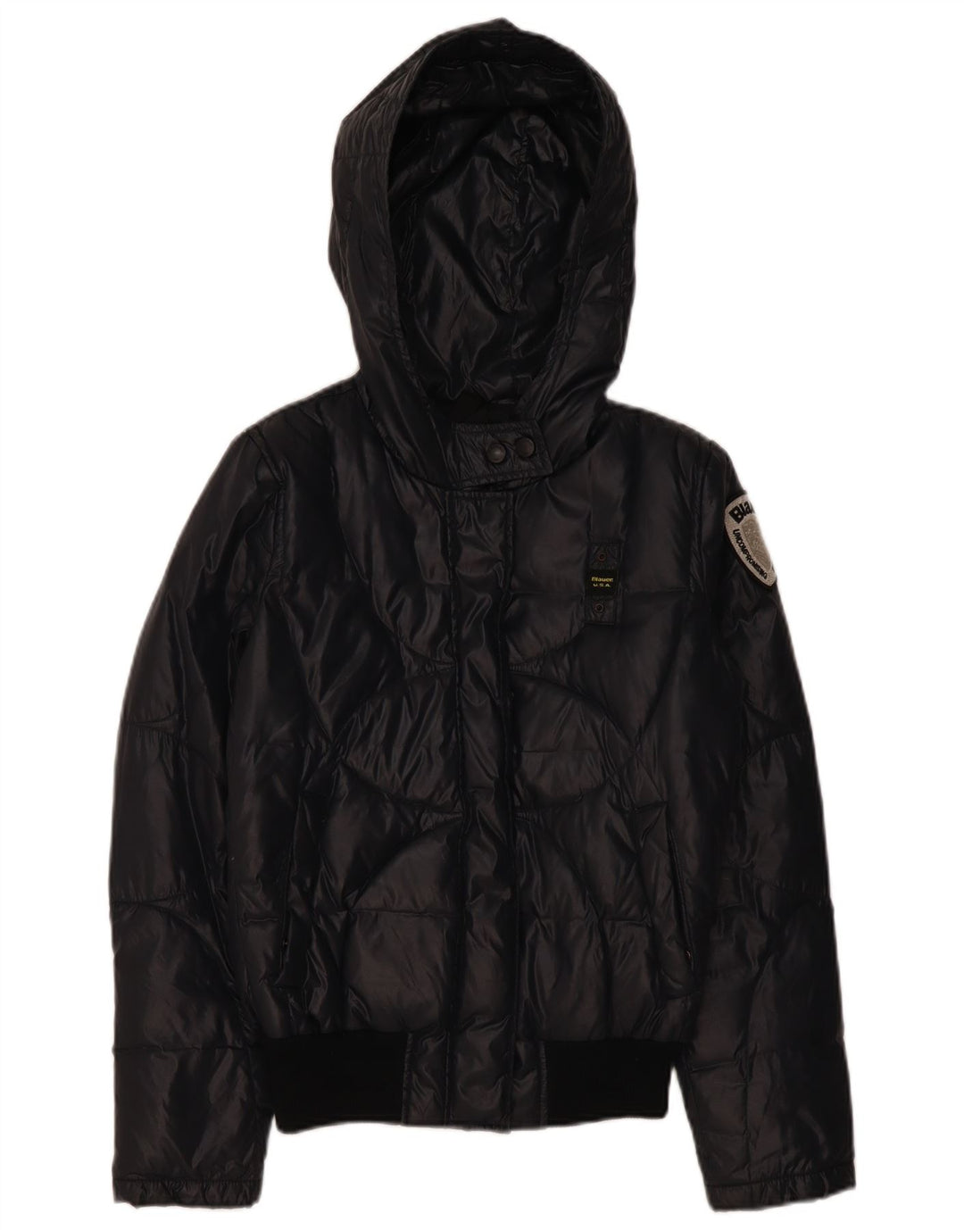 Blauer Chaqueta Acolchada con Capucha para Mujer UK 40 Mediana Azul Marino Poliamida