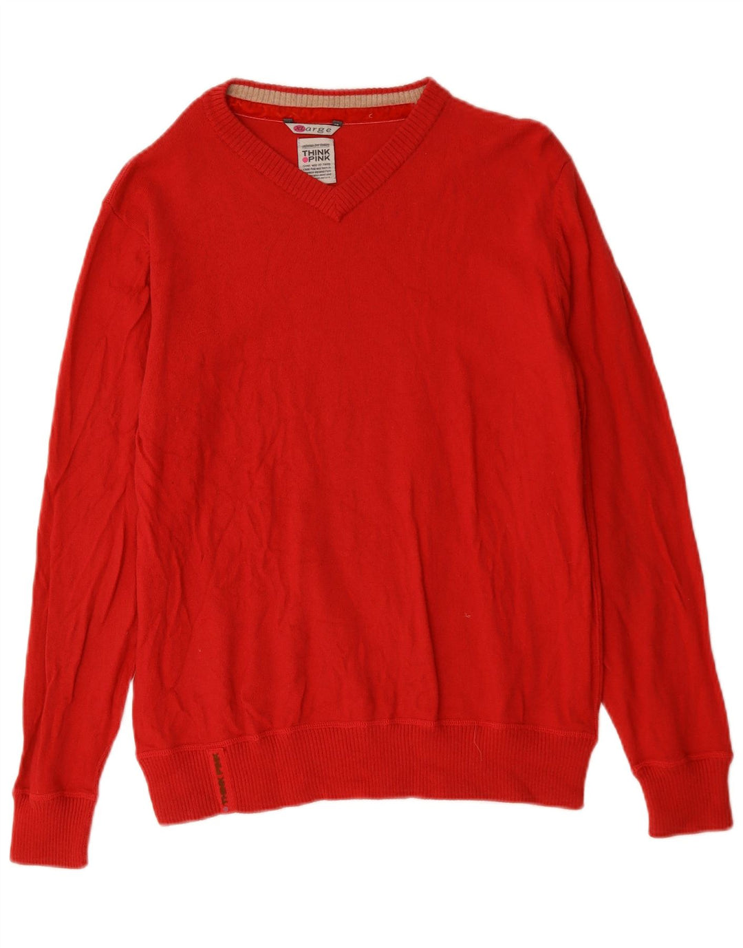 Think Pink - Jersey con cuello en V para mujer, talla XL, lana roja