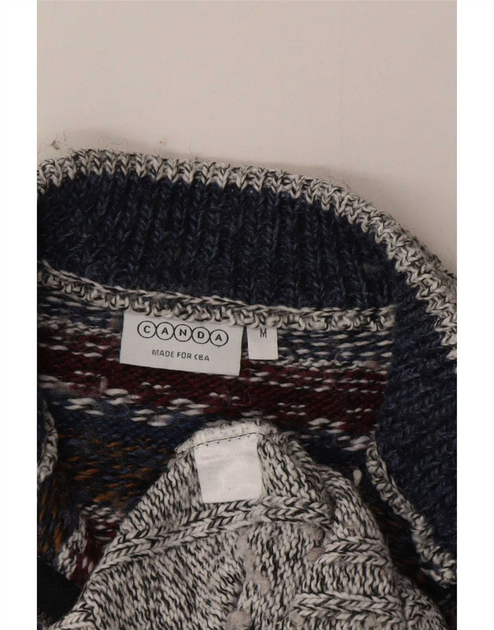 Canda Jersey De Cuello Con Cremallera Para Hombre Suéter Acrílico Gris Medio Fair Isle