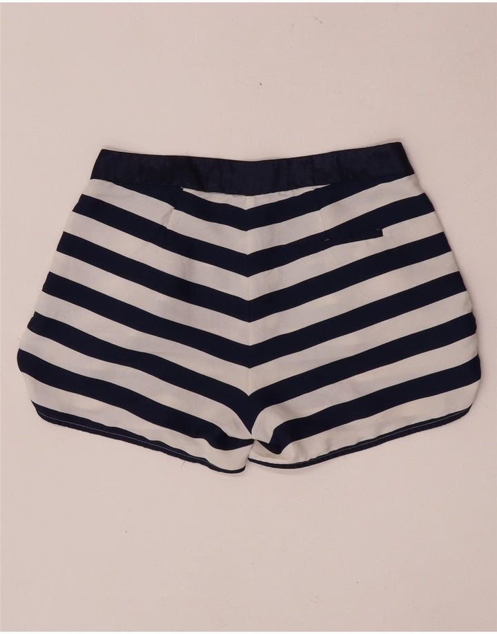 Zara Mujer Chino Shorts Small W26 Poliéster Rayas Azul Marino