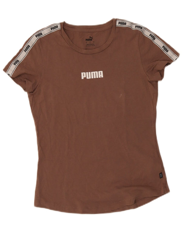Puma Camiseta gráfica para mujer Top UK 10 Small Brown Cotton