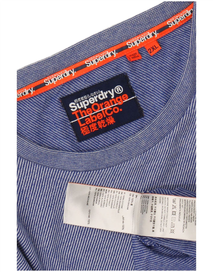 SUPERDRY Camiseta para hombre Top 2XL Algodón a rayas azules