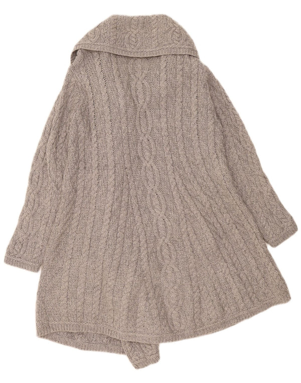 Aran Crafts Suéter tipo cárdigan largo para mujer Reino Unido 12 Lana merino gris medio