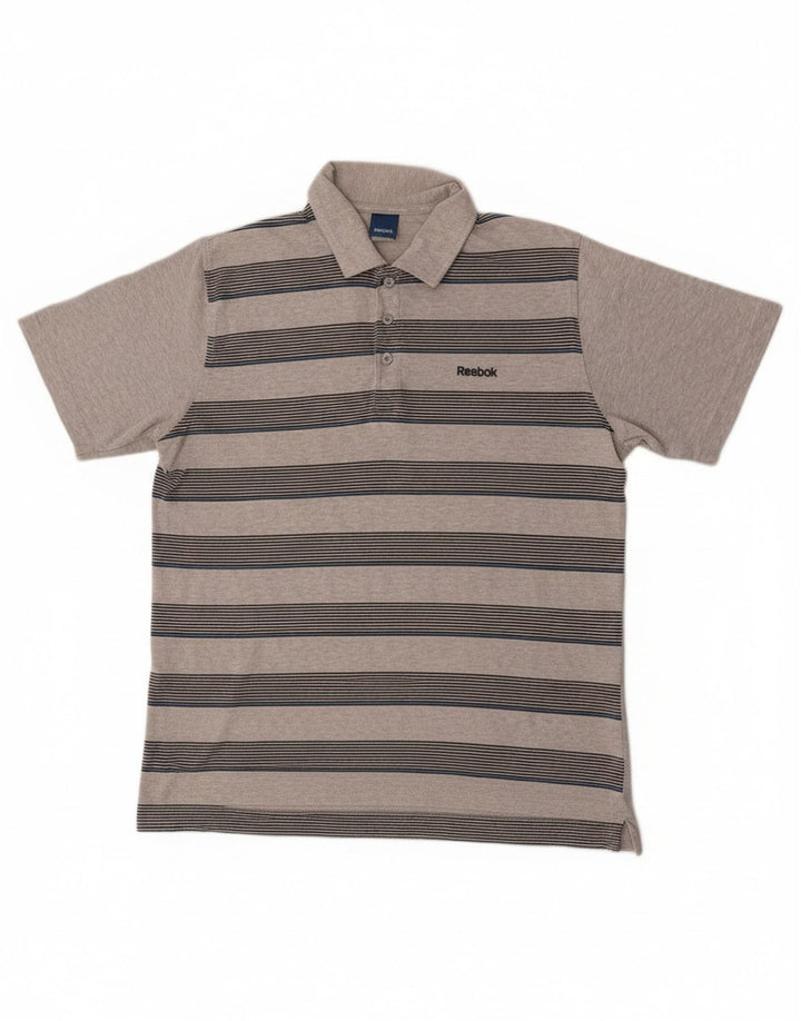 Polo Reebok Hombre De Algodón A Rayas Gris Medio