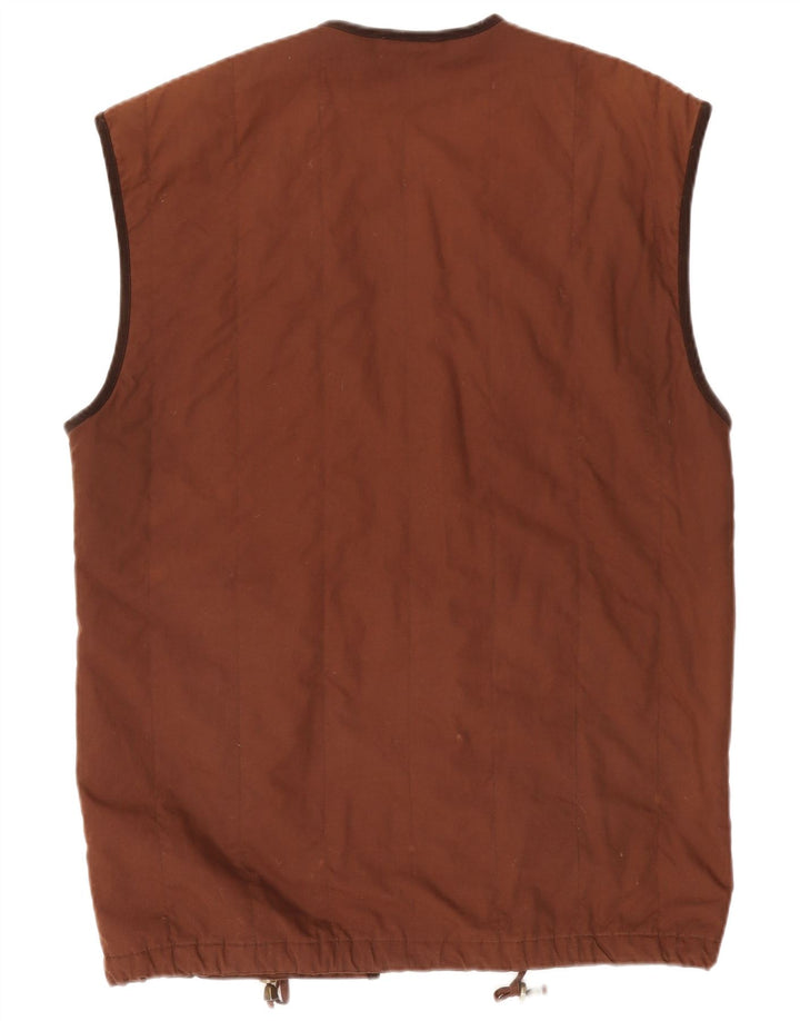 Vintage mujer oversize gilet Reino Unido 10 pequeño algodón marrón