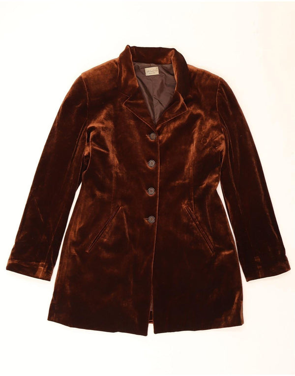 Vintage mujer Velour 1 botón Blazer chaqueta Reino Unido 14 marrón medio clásico