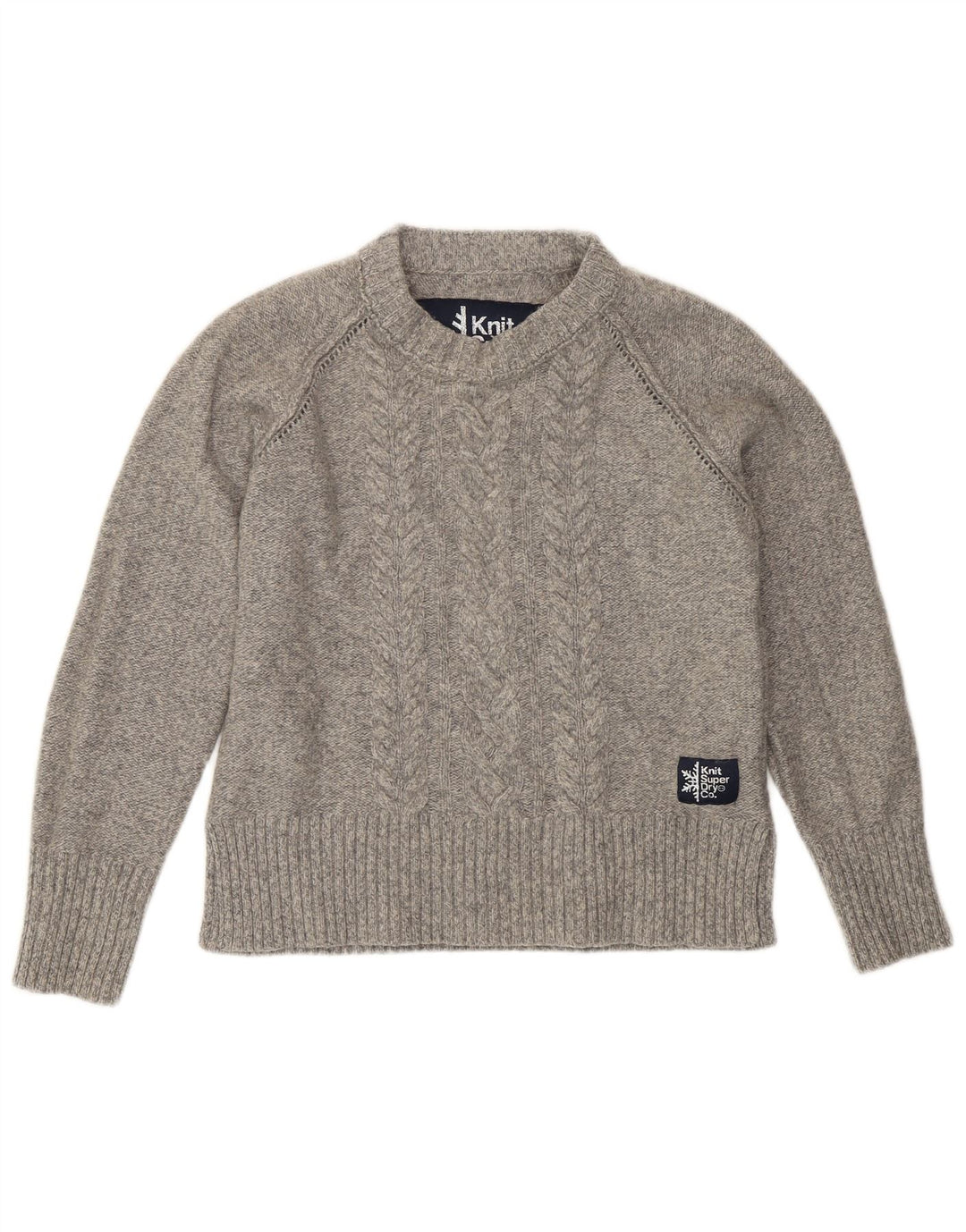 Superdry Jersey de cuello redondo para mujer, talla 40, lana gris pequeña