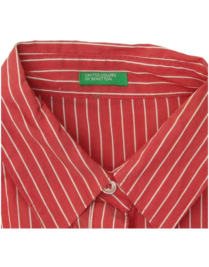 BENETTON Camisa de manga corta para mujer UK 44 Medium Red Pinstripe