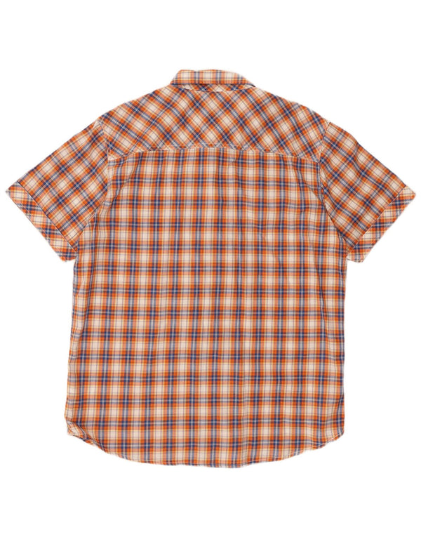 MUSTANG Camisa de manga corta para hombre de algodón a cuadros naranja grande