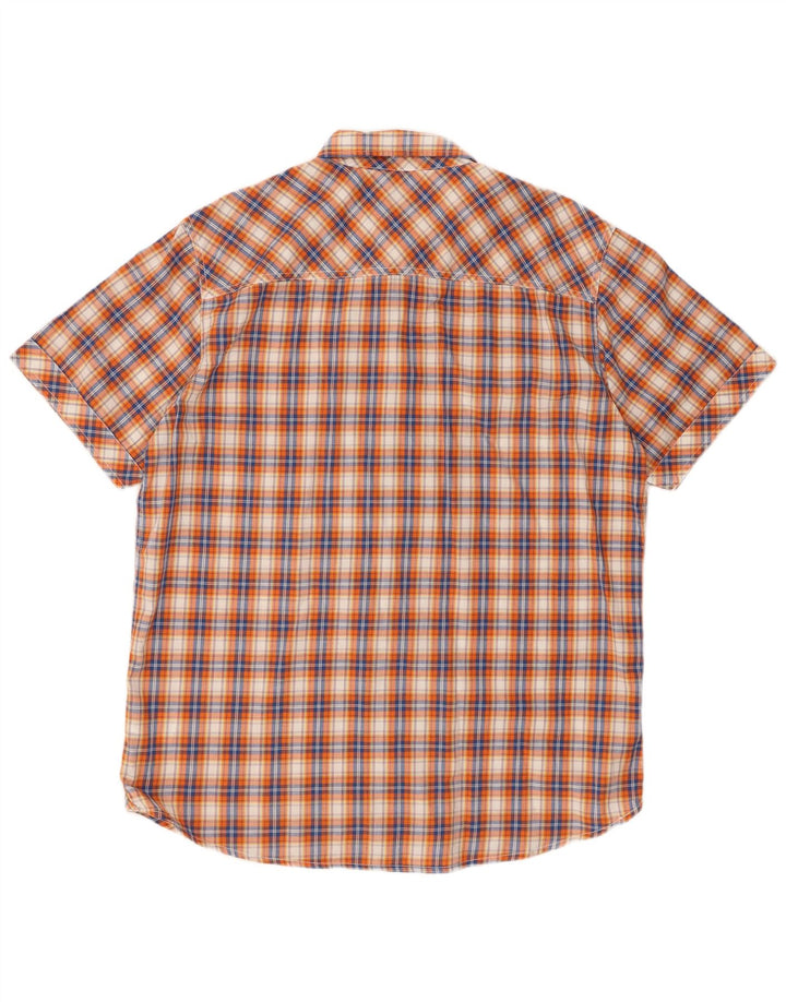 MUSTANG Camisa de manga corta para hombre de algodón a cuadros naranja grande