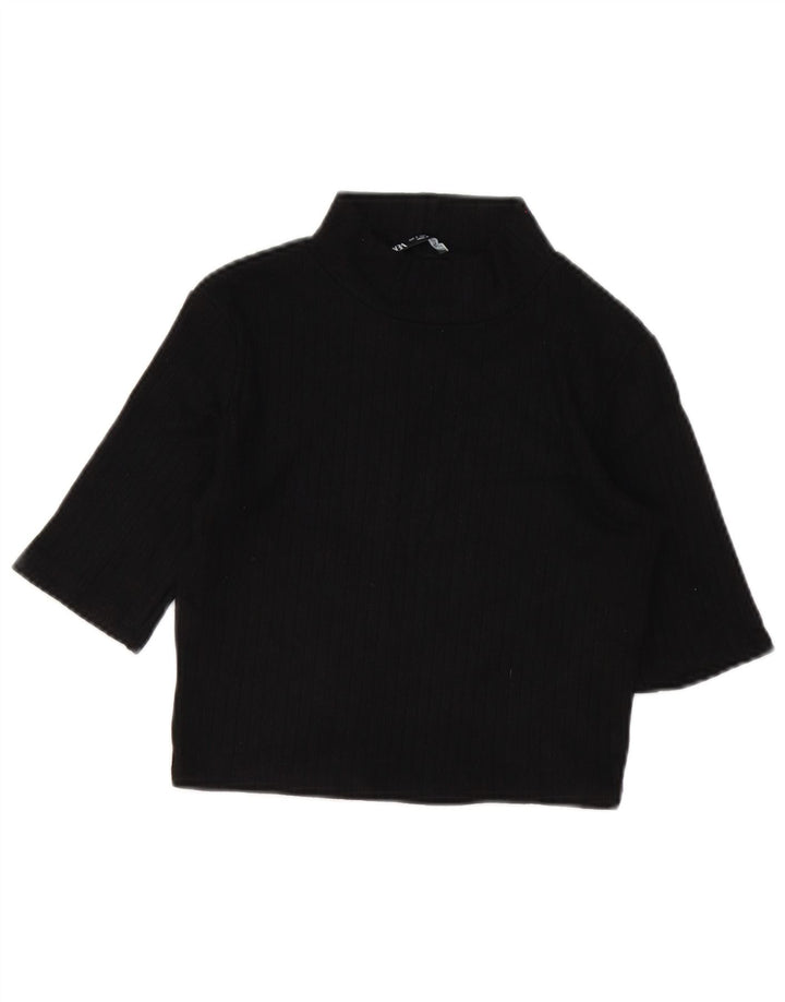 Zara Mujer Crop Blusa Top UK 10 Small Negro