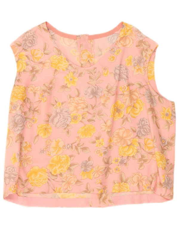 Vintage mujer blusa sin mangas Top Reino Unido 12 medio rosa floral