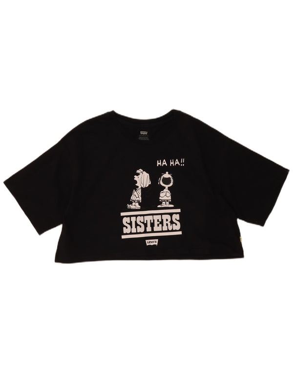 Levi's Peanuts Crop Graphic Camiseta para Mujer UK 10 Small Black Cartoon