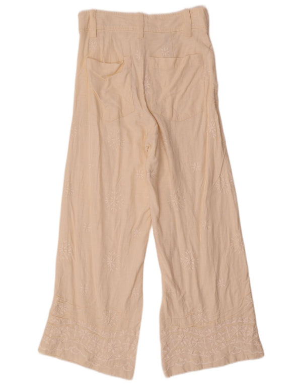 Zara Mujer Pantalones Casuales De Pierna Ancha XS W24 L26 Viscosa Floral Beige